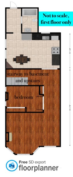1818 Summit St. first-floor floor plan showing kitchen, bedroom, and living area