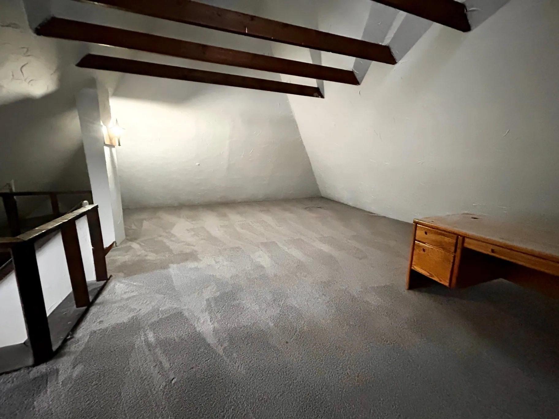 68 E Patterson Ave. attic bonus space with built-in wood desk and beamed ceiling
