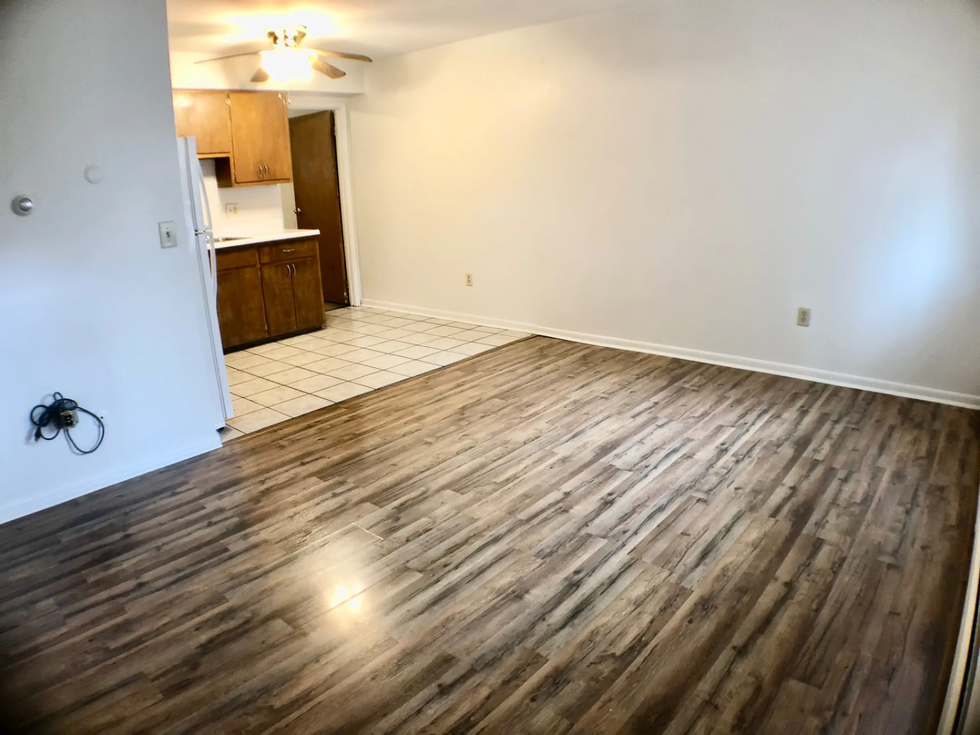 1827 N 4th St. Unit 4 spacious living room with wood-look flooring and ceiling fan