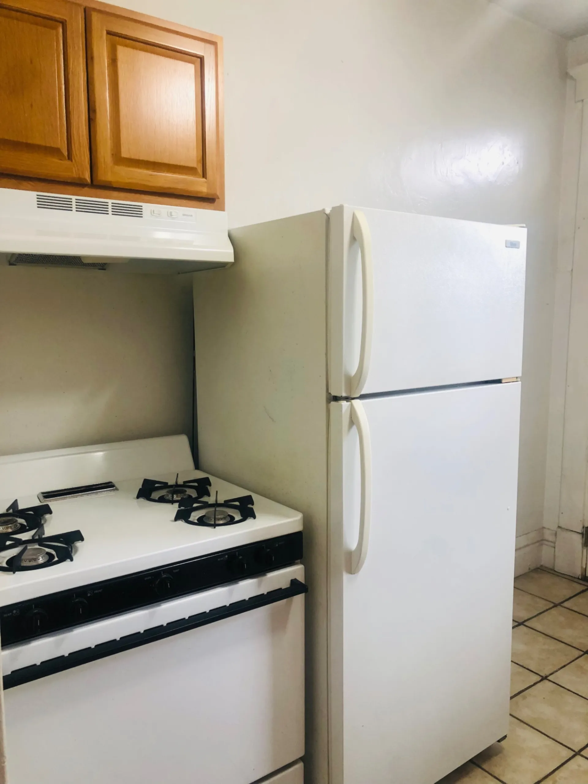 119 W 9th kitchen with gas range and refrigerator